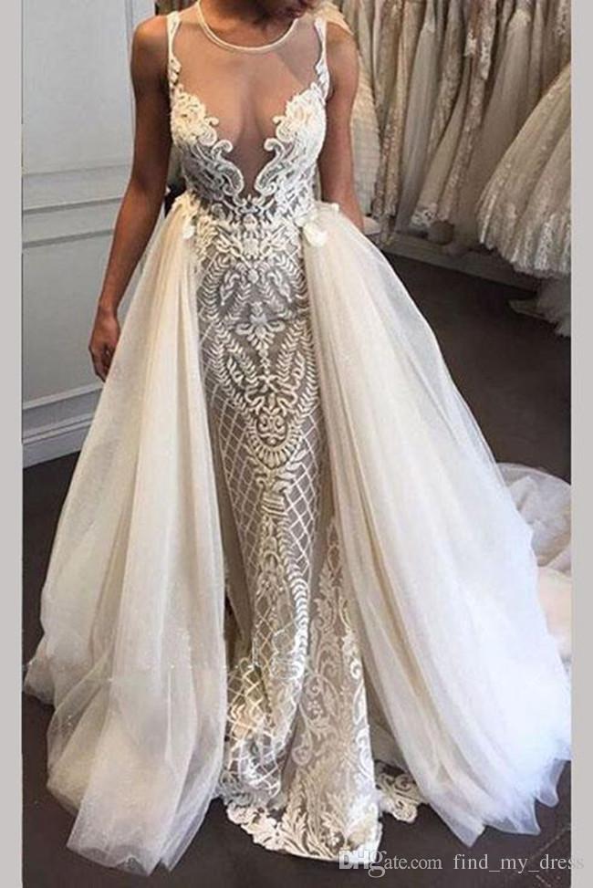 Spaghetti Straps Wedding Dresses Mermaid Lace Appliques White Ivory Bridal  Gowns