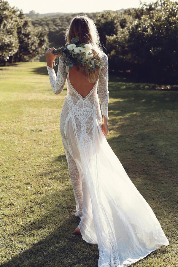 Cap sleeves Modern Backless Lace Ivory Court Train Beach Wedding