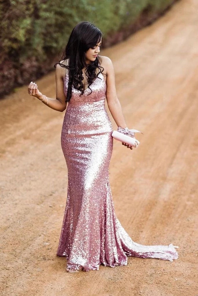 Sparkly spaghetti strap prom on sale dress