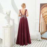 Stunning A Line Deep V-Neck Sleeveless Beading Tulle Floor Length Prom Dress WH61330