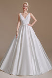 A Line Elegant Sleeveless Stain Long Length Wedding Dresses