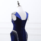 Elegant Mermaid Cap Sleeve Sequins Beading Velvet Court Train Prom Dress WH22247