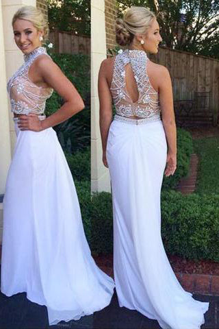 Fabulous Two Piece High Neck Mermaid Prom Dress with Beading Open Back PM606