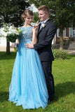Chic Bateau Sleeveless Floor-Length Backless Beading Prom Dress with Bow PM599