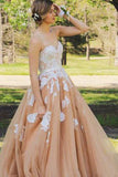 Elegant Sweetheart Floor Length Lace Top Champagne Prom Dress PM591