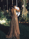 Charming A Line Backless Sequins Evening Dresses Prom Dresses PD1108