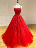 Elegant A Line Spaghetti Straps Appliques Prom Dresses PD1114