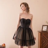 Elegant A Line Strapless Black Lace Homecoming Dress WH15601