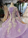 Gorgeous Long Sleeve Ball Gown Appliques Beads Lilac Quinceanera Dresses with Lace up P1135