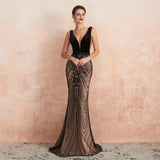 Gorgeous Mermaid Deep V-Neck Sleeveless Sequins Tulle Sweep Train Prom Dress WH37358