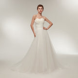 Elegant A Line Strapless Feathers Ivory Tulle Court Train Wedding Dress WH24631