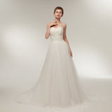 Elegant A Line Strapless Feathers Ivory Tulle Court Train Wedding Dress WH24631