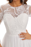 A Line Long Sleeve Lace Button Chapel Trailing Long Wedding Dresses