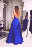 Charming Royal Blue Sexy Sleeveless Sexy Open Back Prom Dress