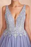 Ball Gown V-Neck Sleeveless Appliques Tulle Floor Length Prom Dress WH44361