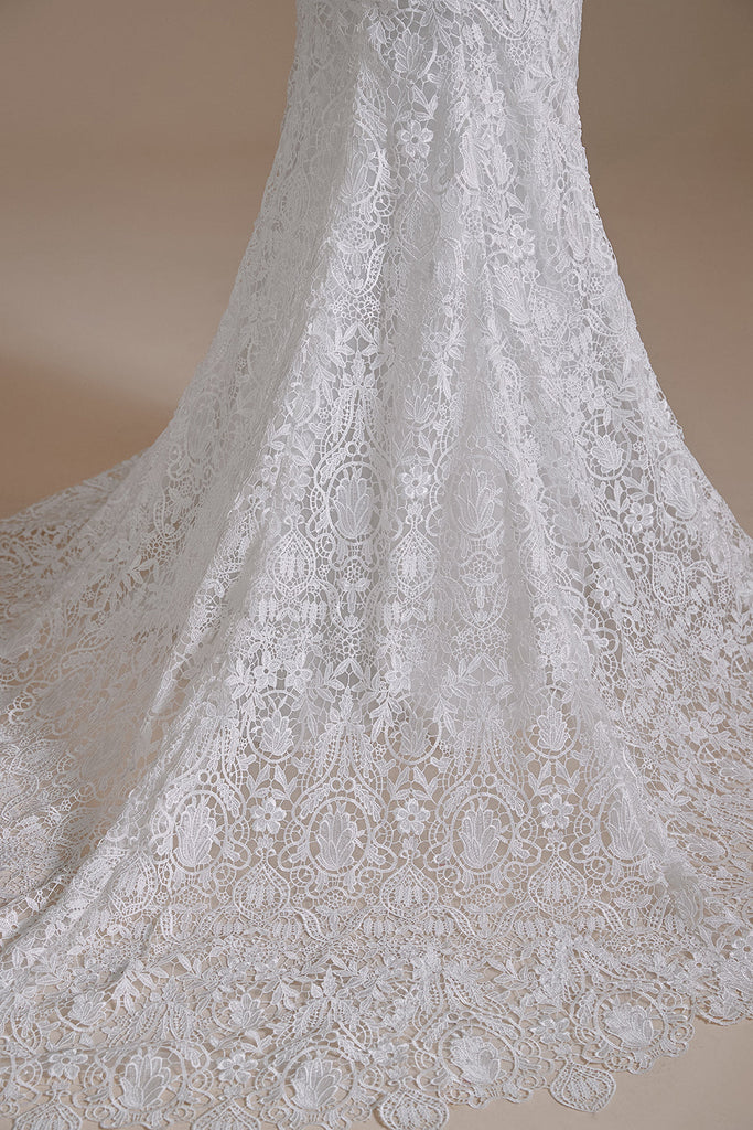New Arrival Sweetheart Off the Shoulder Lace Long Beach Wedding Dresses