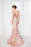 Mermaid Short Sleeveless Sequins Court Train Prom Dresses Party Dresses WH18286
