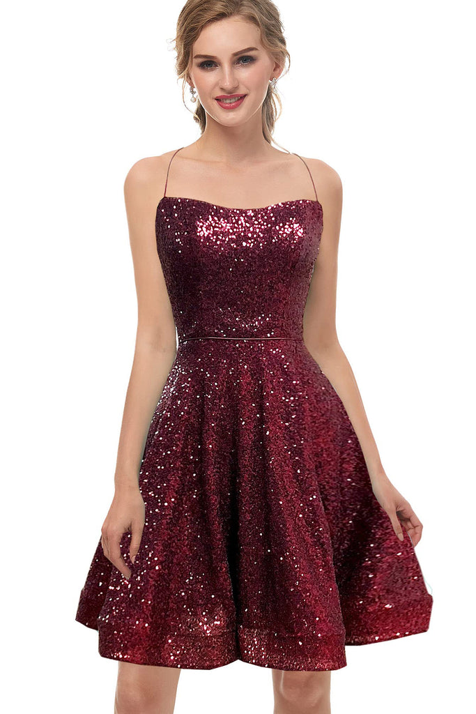 Shining Spaghetti Straps A Line Sequins Short Homecoming Dresses