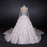 Stunning Long Sleeve Ball Gown 3D Flowers Wedding Dress Long Wedding Gowns W1164