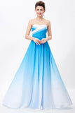 Ombre Spaghetti Straps A-Line Chiffon Blue Lace up Sweetheart White Prom Dresses UK PH360
