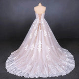 Ball Gown Strapless Wedding Dress with Lace Applique Lace Up Bridal Dress W1144