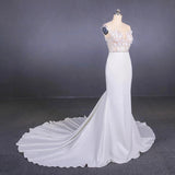 Mermaid Sheer Neck Mermaid Long Wedding Dress with Appliques Wedding Gowns W1149