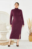 Sexy Plus Size Side Slit Sweater Dress Long Sleeve Stretch Mermaid Knit Dresses FP8001