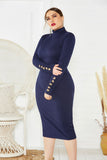 Fashion Sweater Maxi Dress Long Sleeve Mermaid Fit High Neck Knit Dress FP8002