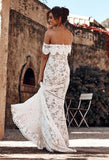 Elegant Off the Shoulder Ivory Lace Mermaid Beach Wedding Dresses Bridal Dresses W1104
