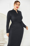 Plus Size Long Sleeve Black Mermaid Prom Dress Tea Length Formal Dress FP5237