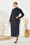 Sexy Plus Size Side Slit Sweater Dress Long Sleeve Stretch Mermaid Knit Dress FP8001