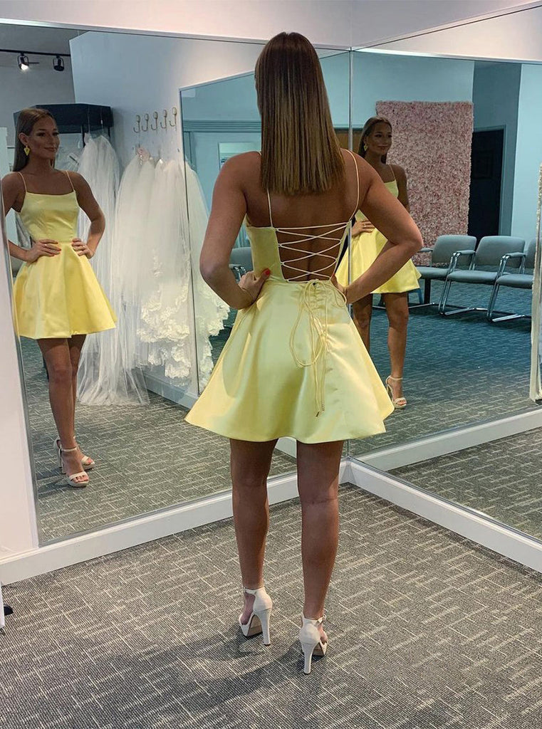 Cute A Line Lace-Up Yellow Homecoming Dresses PD1121