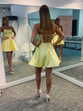 Cute A Line Lace-Up Yellow Homecoming Dresses PD1121