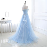 A Line Strapless Beading Organza Court Train Prom Dress WH23401