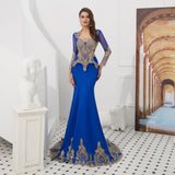 Stunning Mermaid Long Sleeve Beading Satin Prom Dress With Long Dress Shawl WH59323