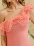 Sweet One Shoulder Ruffles Pink Sheath Homecoming Dresses