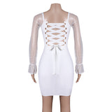 White Square Neck Long Mesh Sleeves Bandage Homecoming Dresses