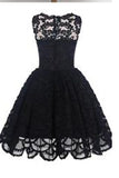Vintage Black Scalloped-Edge Sleeveless Lace Appliques Prom Dress