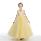 Sleeveless V-Neck Yellow Tulle Flower Girl Dresses