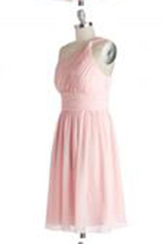 A Line One-shoulder Pink Chiffon Bridesmaid Dress PM473