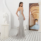 Shiny Deep V-Neck Mermaid Spaghetti Straps Beads Prom Dress WH60720