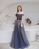 A Line Off The Shoulder Beading Tulle Floor Length Prom Dress Party Dress WH611017