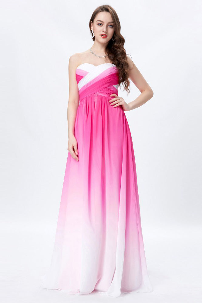 Elegant Ombre Hot Pink Spaghetti Straps Sweetheart A-Line Chiffon Prom Dresses UK PH361