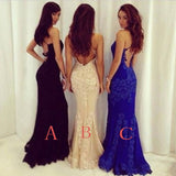Mermaid Black Lace Backless Prom Dresses Evening Gown