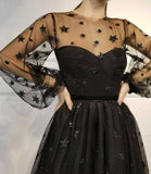 Cute Long Sleeve Tulle Above Knee Homecoming Dresses with Stars Short Dresses PW780