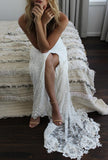 Romantic Mermaid Ivory Boho Backless Lace Wedding Dresses