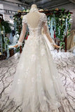 Princess Tulle High Neck Long Sleeve Handmade Flowers Lace up Prom Dresses PW795