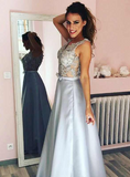 A Line V Neck Satin V Back Appliques Prom Dress with Pockets, Formal Dress PD06
