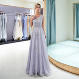 A Line Round Neck Sleeveless Beading Lace Floor Length Prom Dress Party Dress WH72701