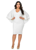 White Sheath Long Puffy Sleeve Knee Length Prom Dresses with Belt Formal Dresses FP1129